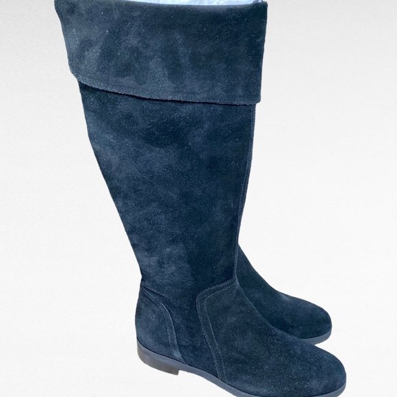 Boho Chic Cuffed Black Suede 16”  Boots Comfy 1” Heel Made in Italy Sz 40 9.5 - Picture 3 of 8